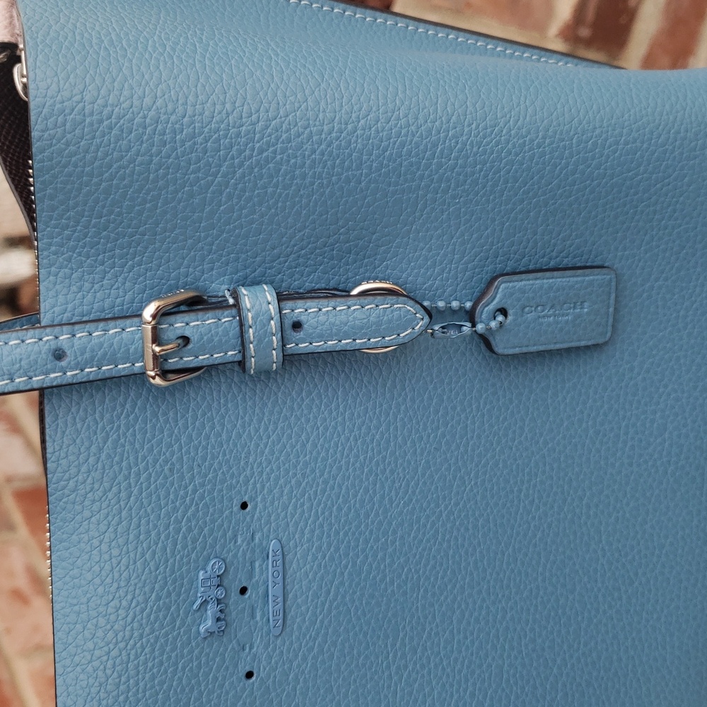Coach Mollie Tote 25 Leather Satchel Convertible Bag Pacific Blue Designer - Picture 16 of 17